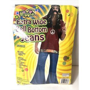 NEW Halloween Hippie Costume Dress Up Role Play Adults Xtra Wide Bell Bottom